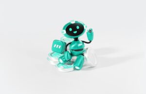 un robot jouet avec un fond bleu